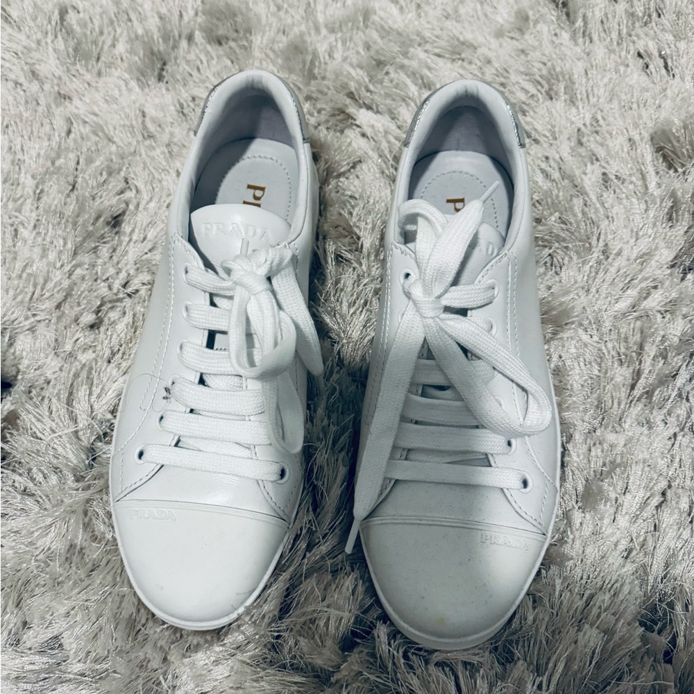 Prada! White & Silver Sneakers size 38